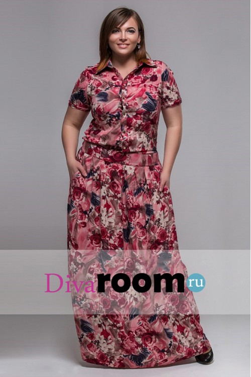 Длинное розовое платье-рубашка большого размера Nita